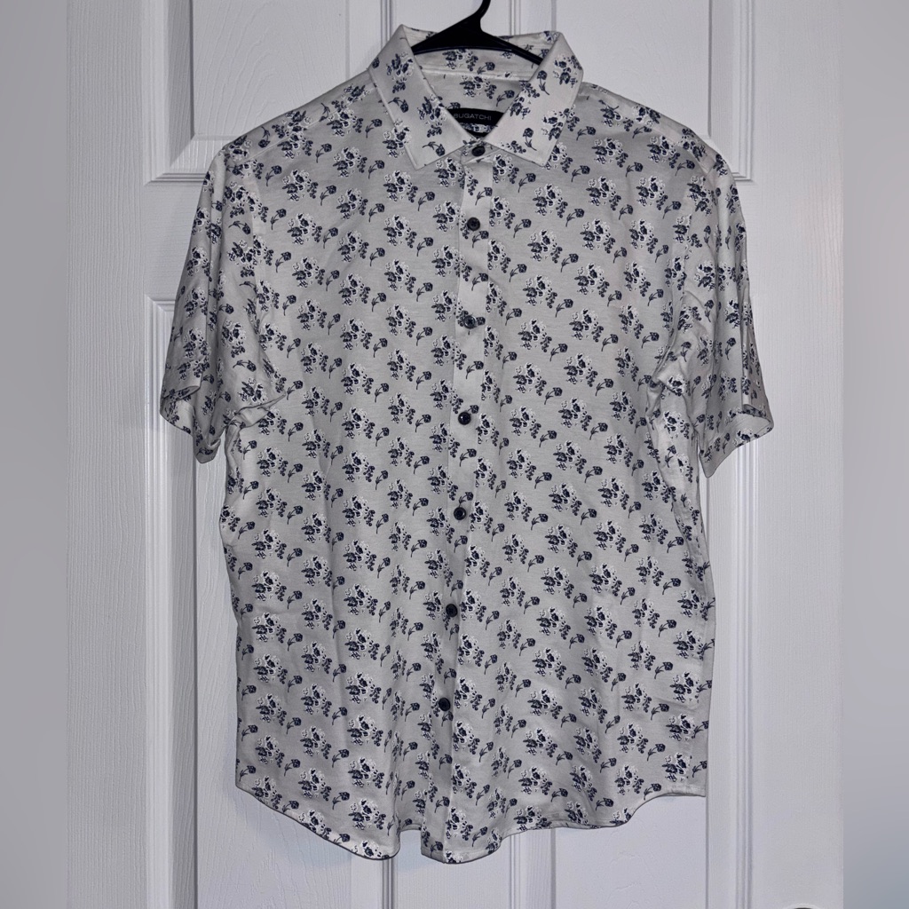 Bugatchi Floral Button Down Shirt Men’s Medium Short Sleeve Stretch Cotton